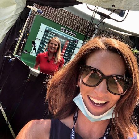 Cara Robinson reporting a golf tournament with her friend